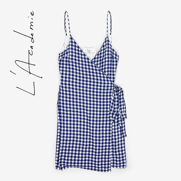 L’Academie The Martin Dress Small Blue Gingham Wrap Mini Girlcore Picnic Summer - Picture 10 of 10